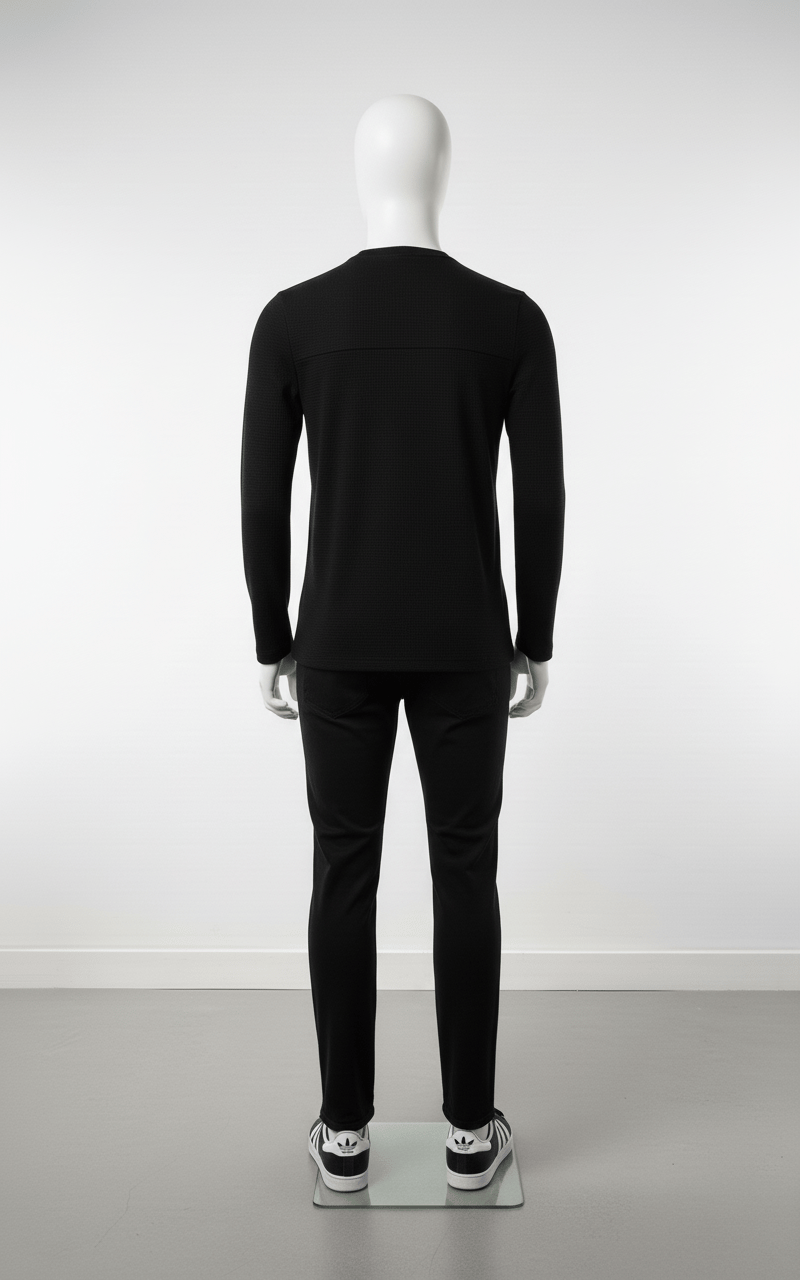 Erkek Standart Fit Rahat Kesim Waffle Dokulu Bisiklet Yaka Pamuklu Sweatshirt