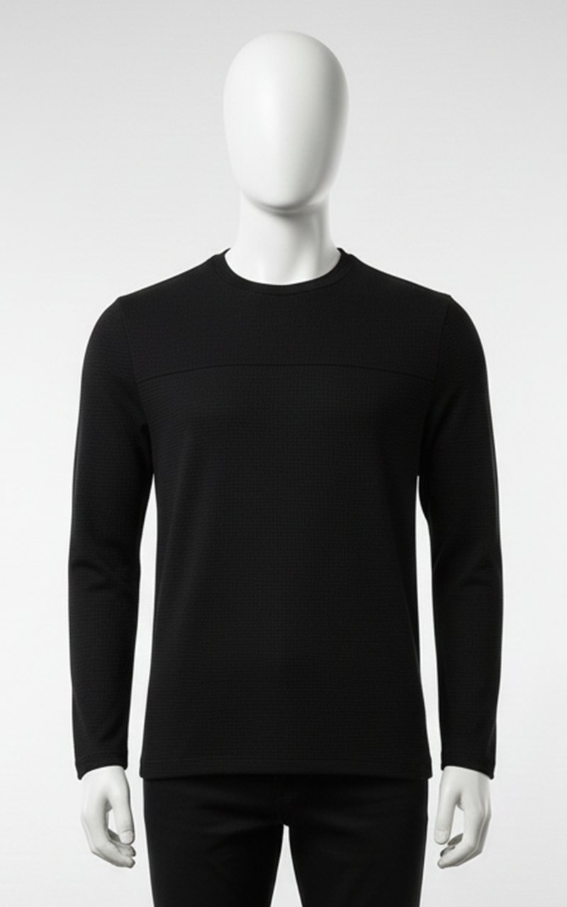 Erkek Standart Fit Rahat Kesim Waffle Dokulu Bisiklet Yaka Pamuklu Sweatshirt