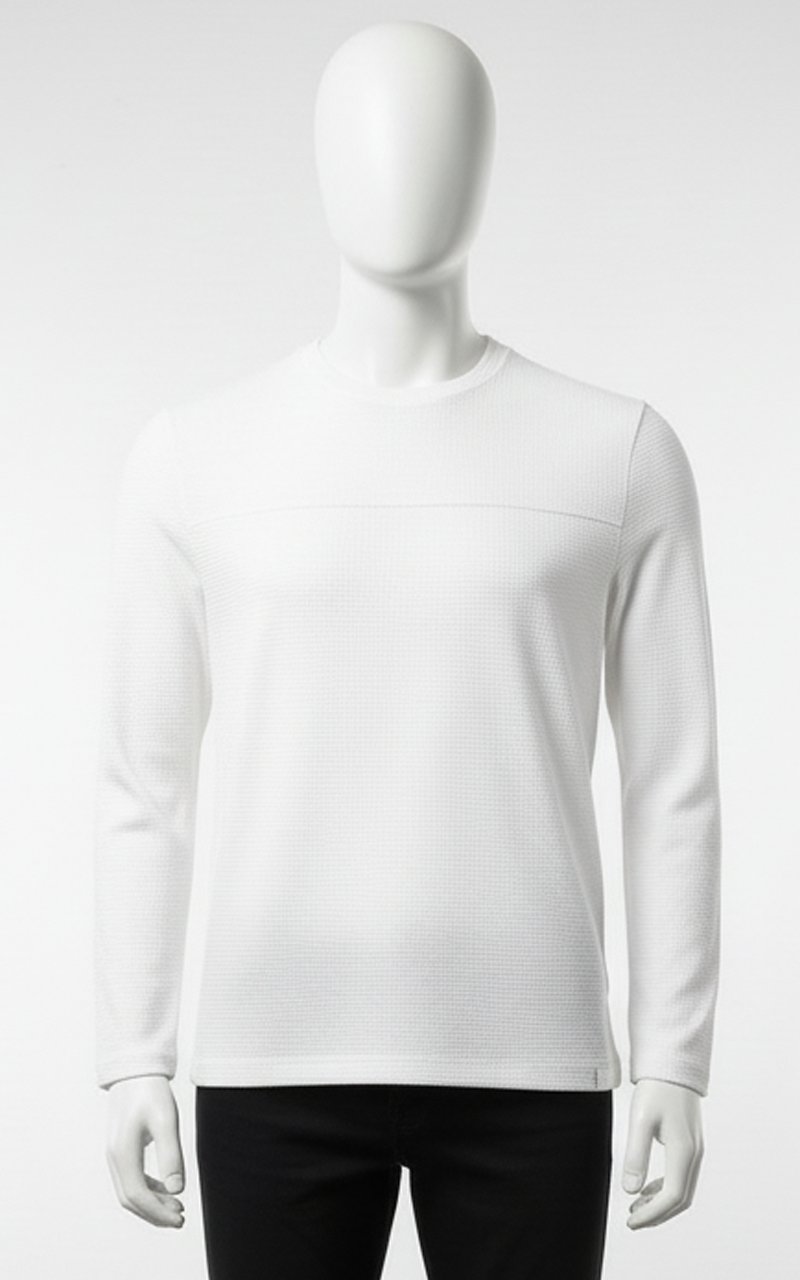 Erkek Standart Fit Rahat Kesim Waffle Dokulu Bisiklet Yaka Pamuklu Sweatshirt