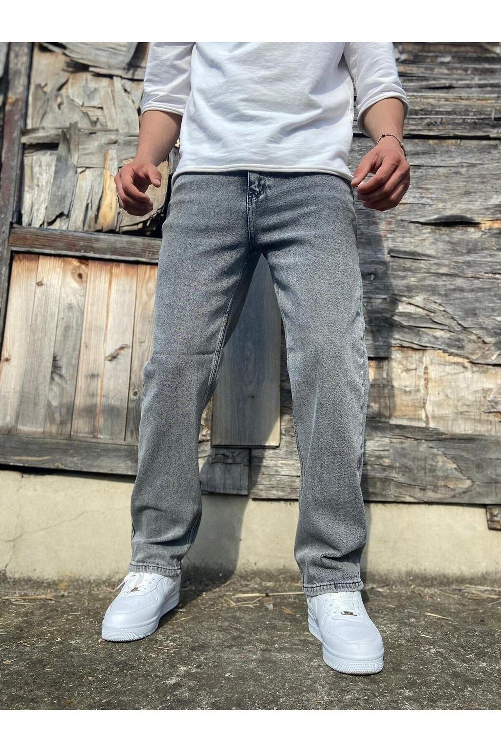 Erkek Rahat Kalıp Gri Baggy Pantolon