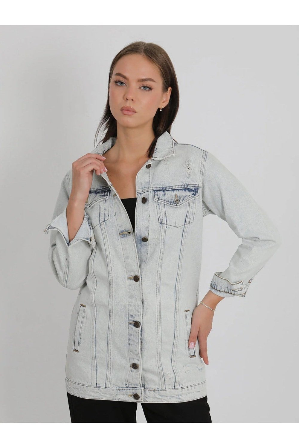Buz Mavi Kot Ceket Jeans