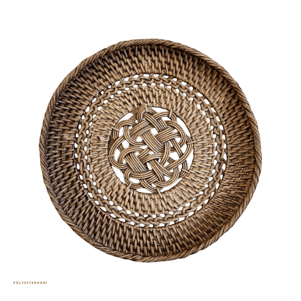 Dekoratif Bohem Tarz Hasır Görünümlü  Duvar Tabak 2 li Set  Ev ,Ofis Dekor Hediyelik Obje (23 X 23 cm)