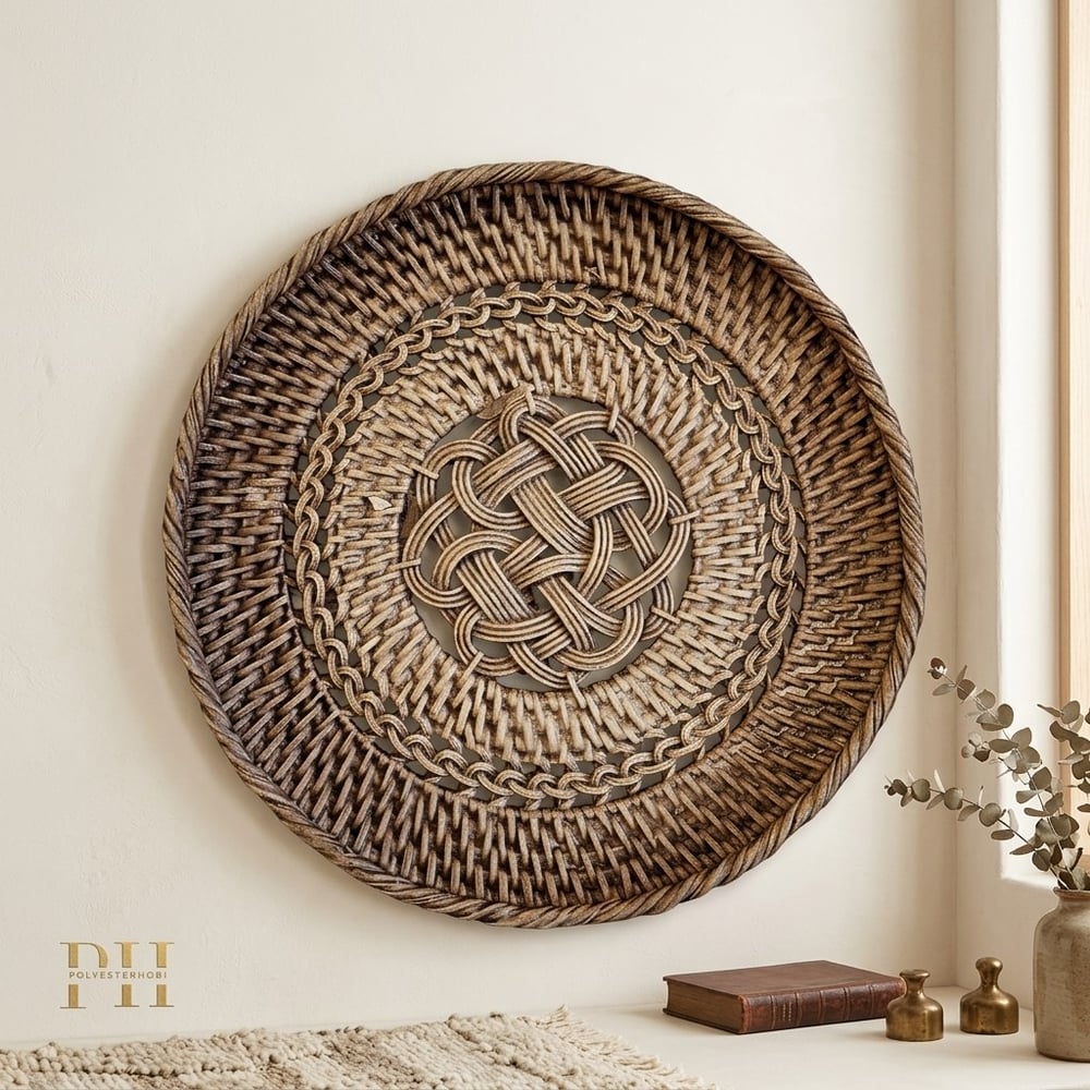 Dekoratif Bohem Tarz Hasır Görünümlü  Duvar Tabak 2 li Set  Ev ,Ofis Dekor Hediyelik Obje (23 X 23 cm)