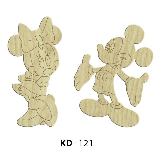 Mickey ve Minnie Mouse Ahşap Dekoratif Boyanabilir Obje KD 121