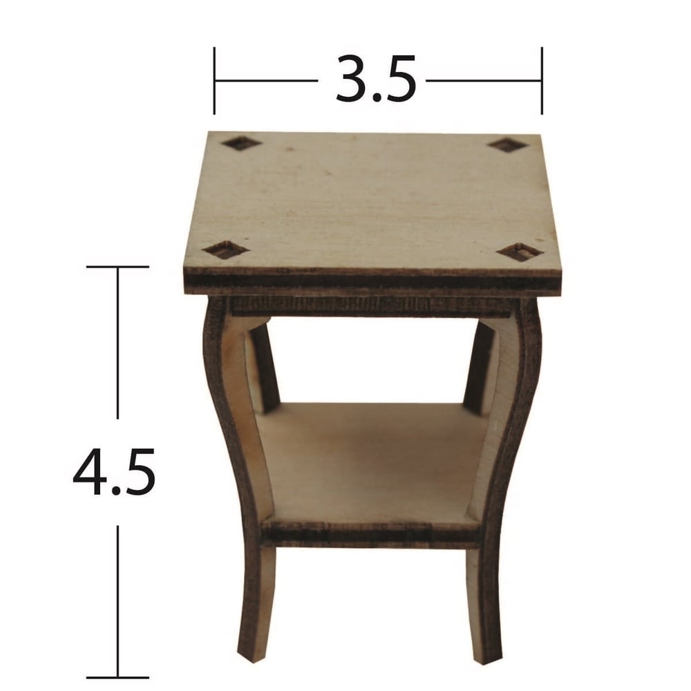 Minyatür Kare Sehpa ( 4.5 x 3.5 cm ) Ahşap Obje ,Mimari Proje , Oyunevi Mobilya
