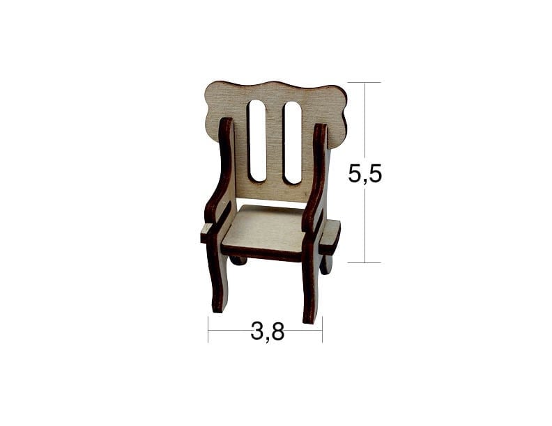Minyatür Sandalye ( 5.5 x 3.8 cm ) Ahşap Obje ,Mimari Proje , Oyunevi Mobilya