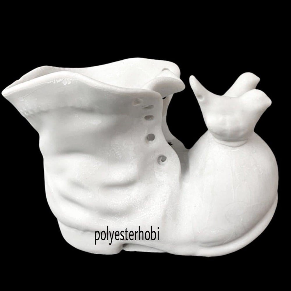 OB 1310 - Mini Botlu Kuş Saksı Ham Polyester Obje
