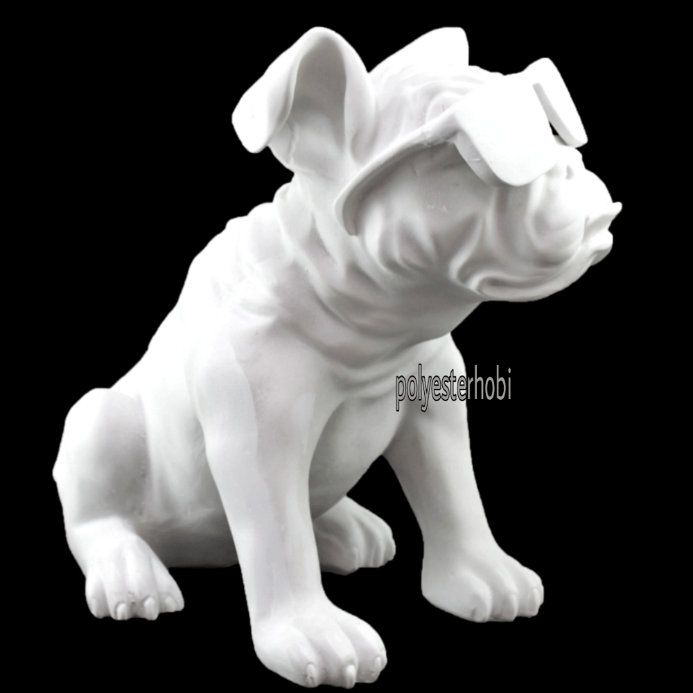 OB 1370 - Gözlüklü Buldog Köpek Ham Polyester Obje