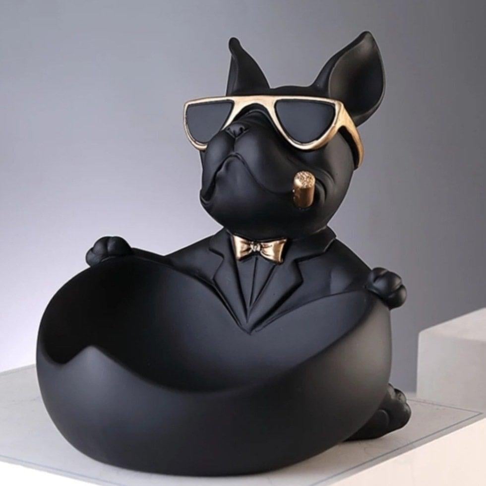 OB 1519 - Kase Tutan Gözlüklü Köpek Ham Polyester Obje