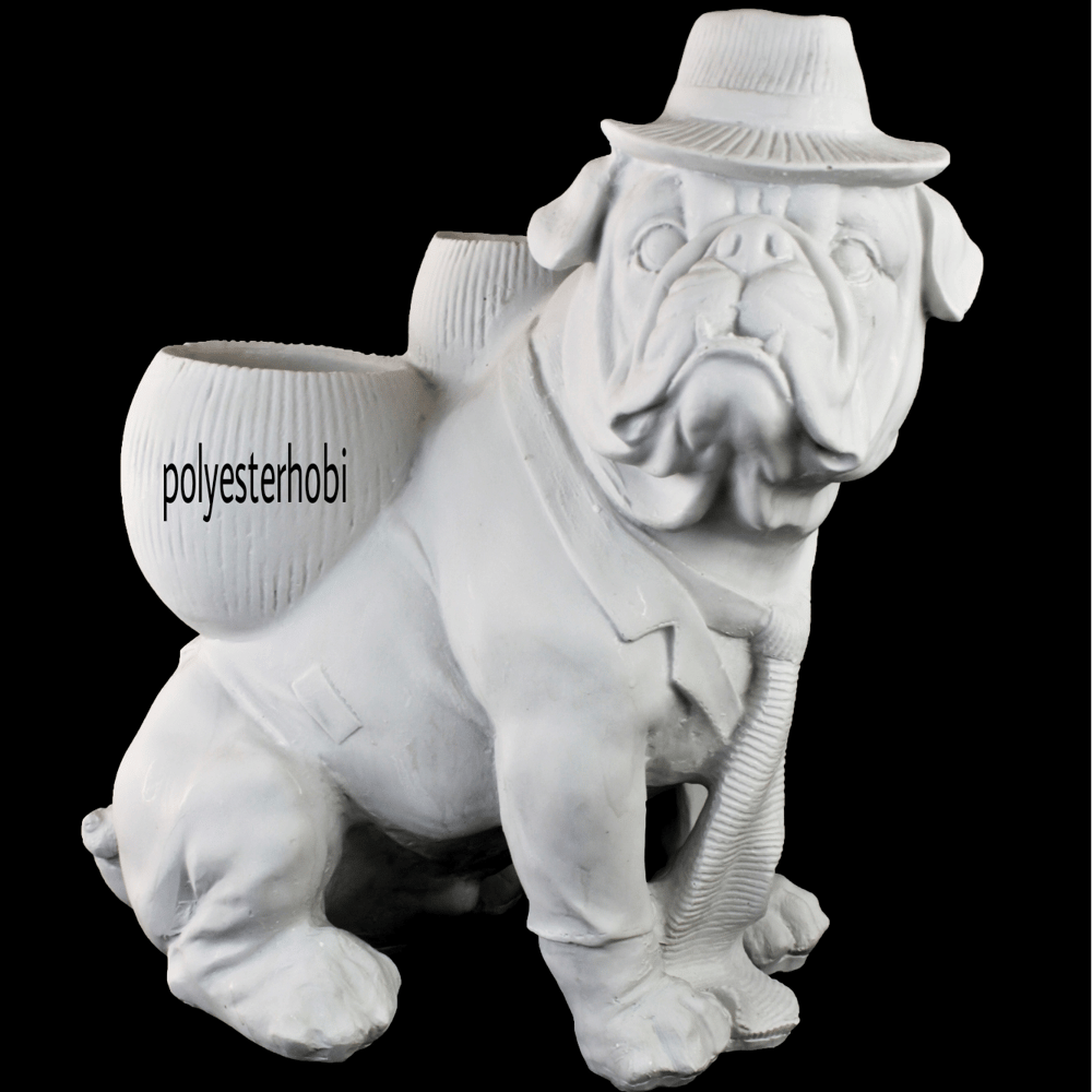 OB 1636 - Sırtı Sepetli Buldog Köpek Ham Polyester Obje