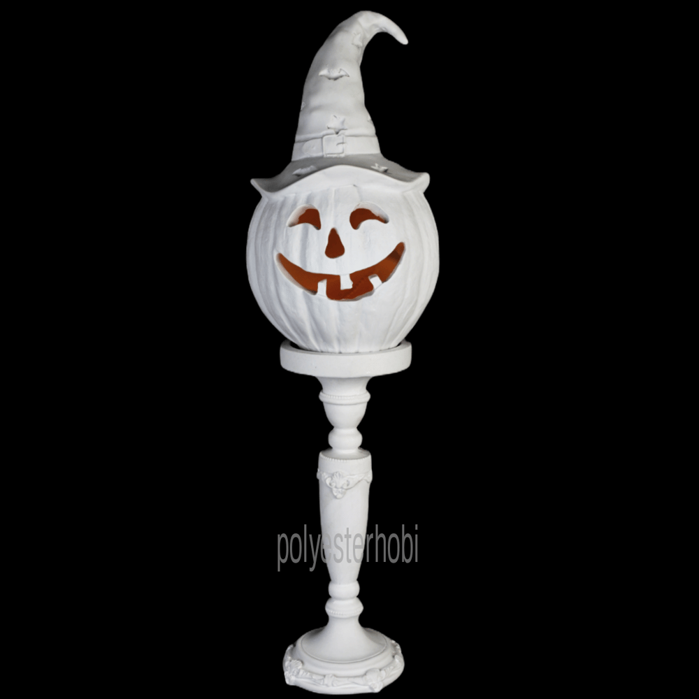 OB 1674 - Ayaklı Şapkalı Balkabağı Led Işıklı Hallowen Kabak Ham Polyester Obje