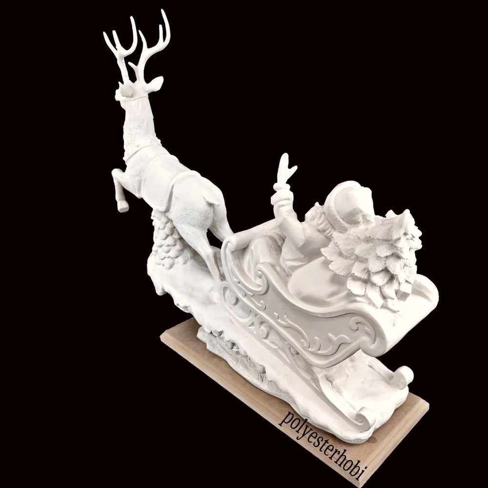 OB 2091 - Yılbaşı Noel Baba ve Kızaklı Geyik Ham Polyester Biblo Heykeller