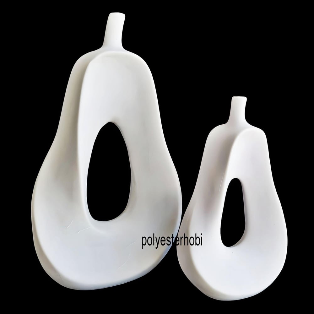 OB 2161 - Modern Soyut Armut Formlu Dekoratif Obje Ham Polyester Heykel 2 Li Set