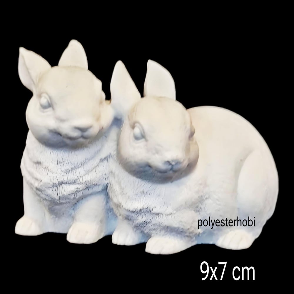 OB 2322 - Tavşan Çift Mini Heykel Ham Polyester Obje