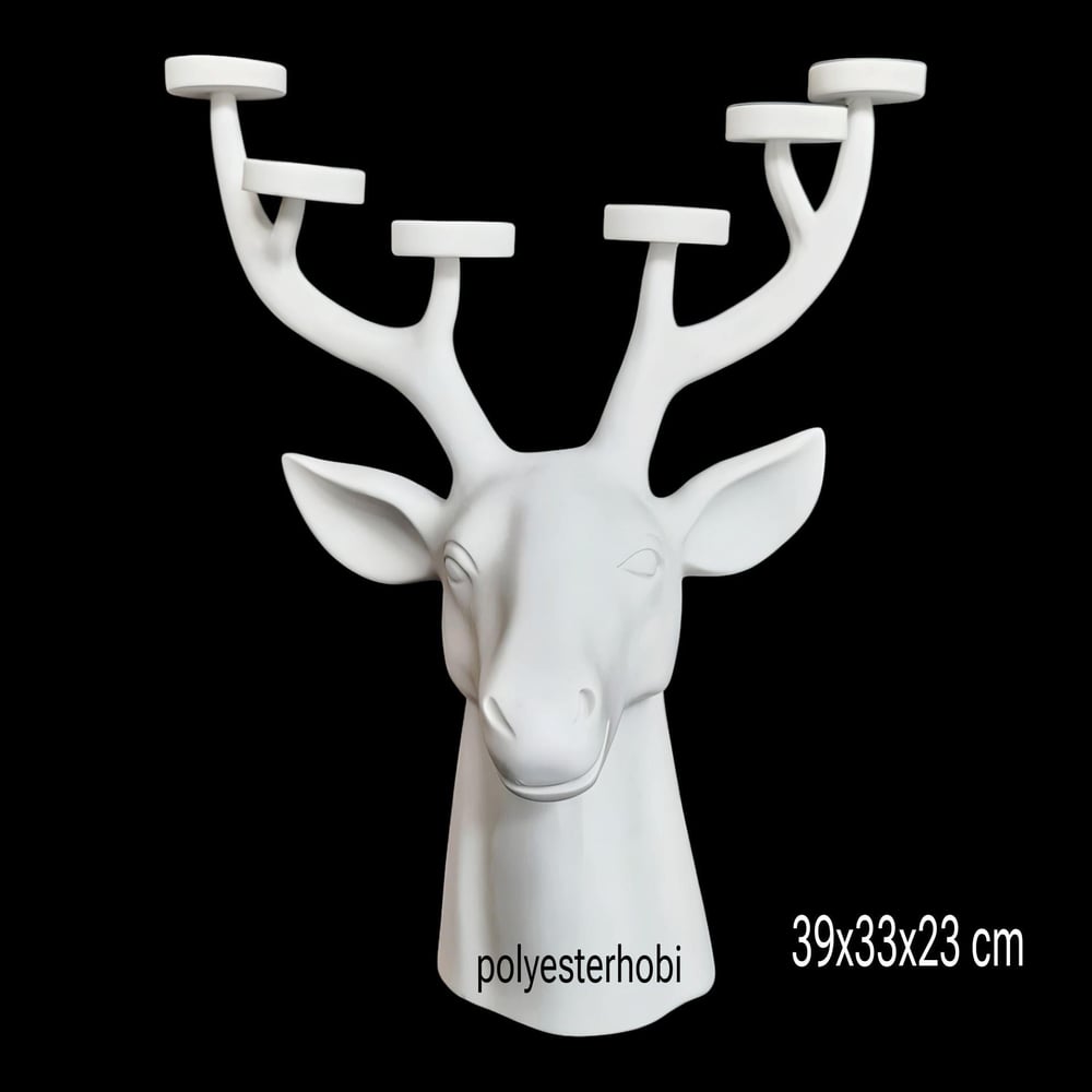 OB 2356 - Dev Geyik Başı Mumluk Ham Polyester Obje