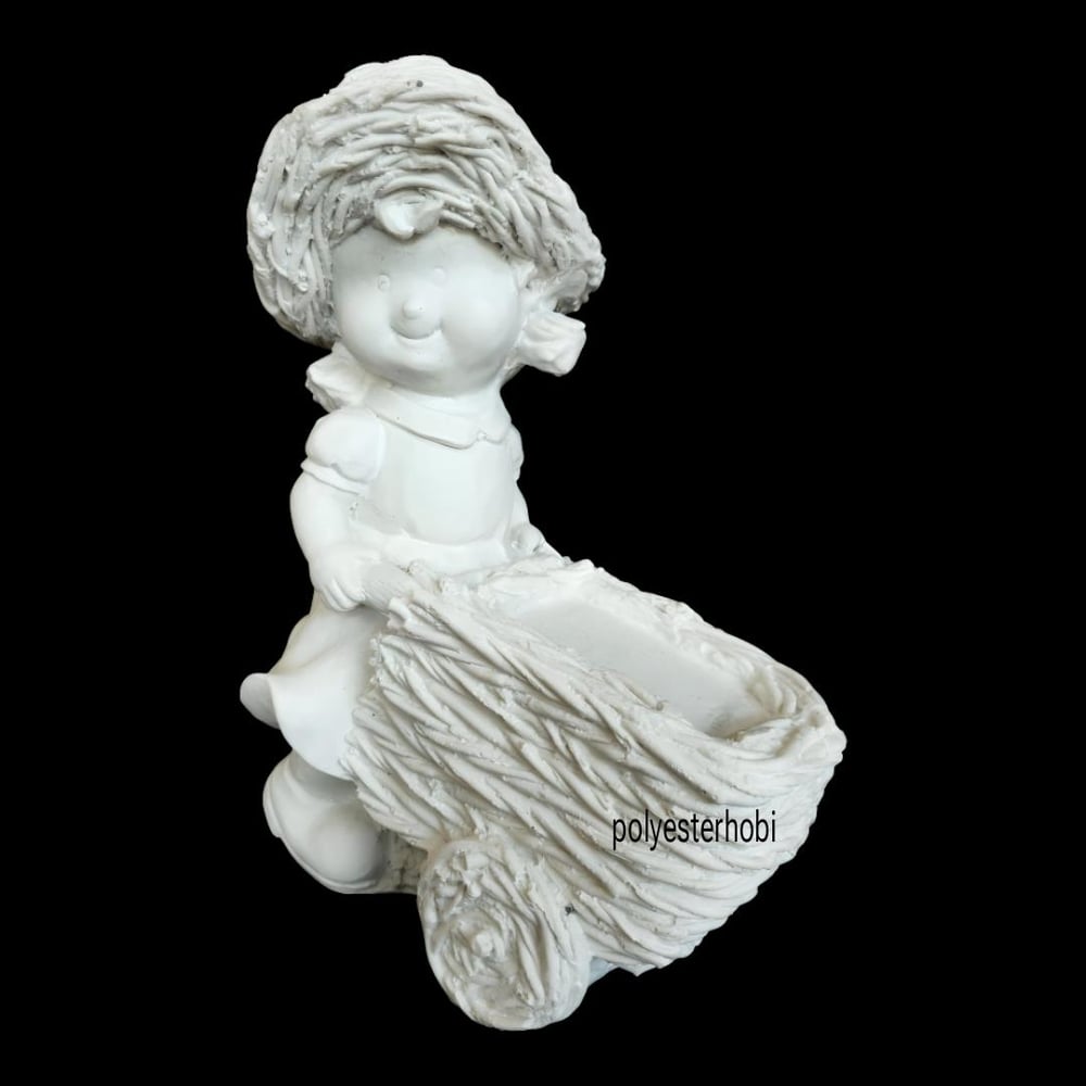 OB 2474 - Arabalı Kız Çocuk Bahçe Dekor Heykel , Bahçe ,Ev , Ofis Dekoratif Ham Polyester Obje