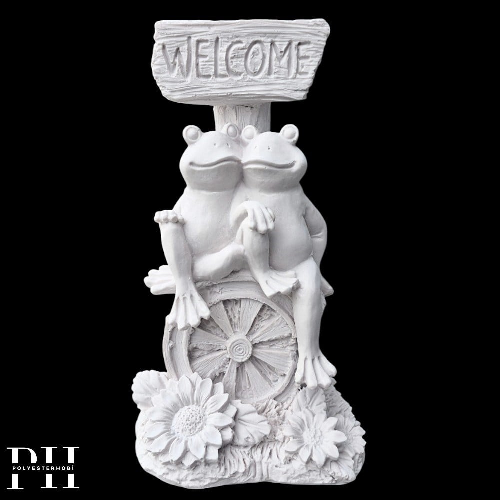 Ob 2673 - Welcome Kurbağa  Biblo Ham Polyester Ev , Bahçe Dekoratif Obje