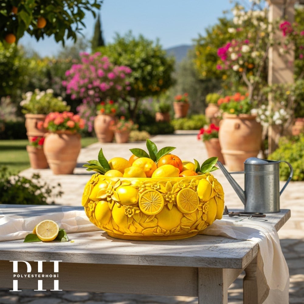 Ob 2681 - Limonlu Dev Sunumluk Kase Ham Polyester Ev , Bahçe Dekoratif Obje