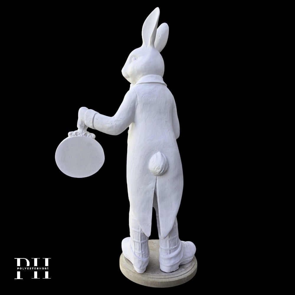Ob 2688 - Saatli Alice Tavşan Biblo Ham Polyester Ev , Bahçe Dekoratif Obje