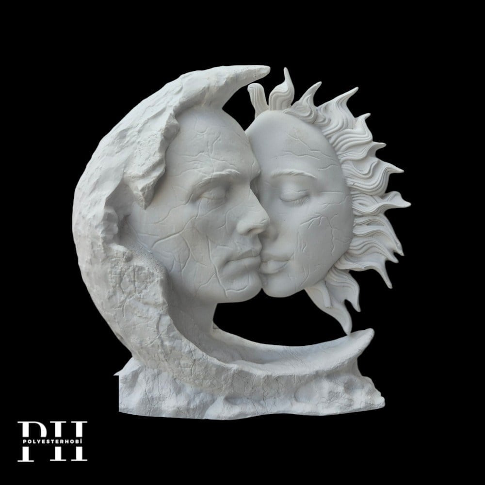 OB 2702 - Ay Ve Güneş Dekoratif Heykel Ham Polyester Obje (26 x 25 cm)