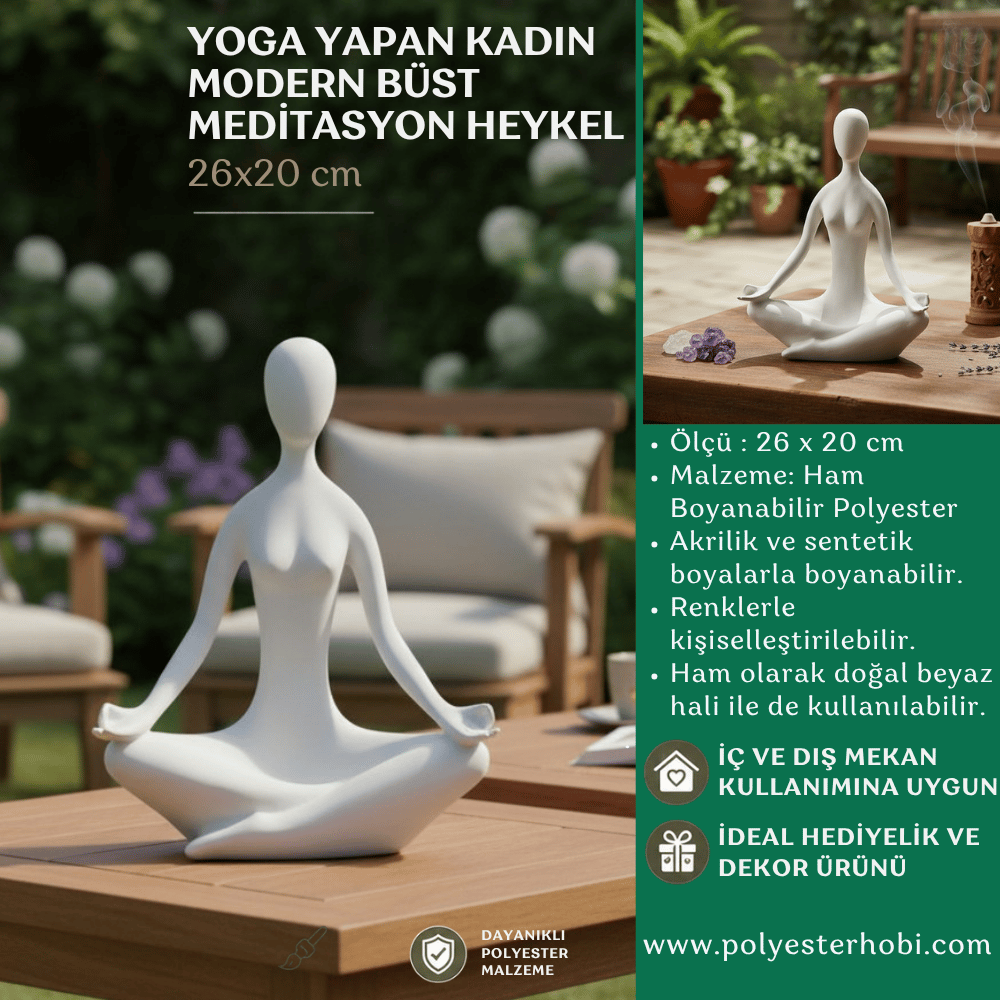 Ob 2703 - Yoga Yapan Kadın Modern Büst Meditasyon Heykel Ham Polyester Ev ,Ofis Dekor