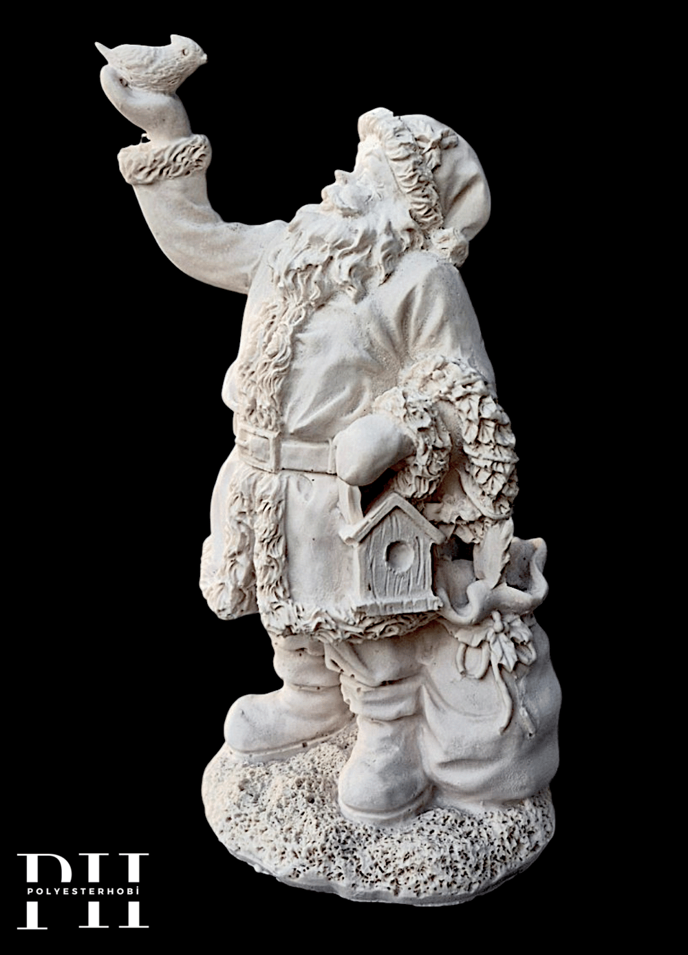 OB 2718 - Noel Baba Kus Detaylı Biblo Heykel Ham Polyester Yılbaşı Obje (16 x 9 x 7 cm)