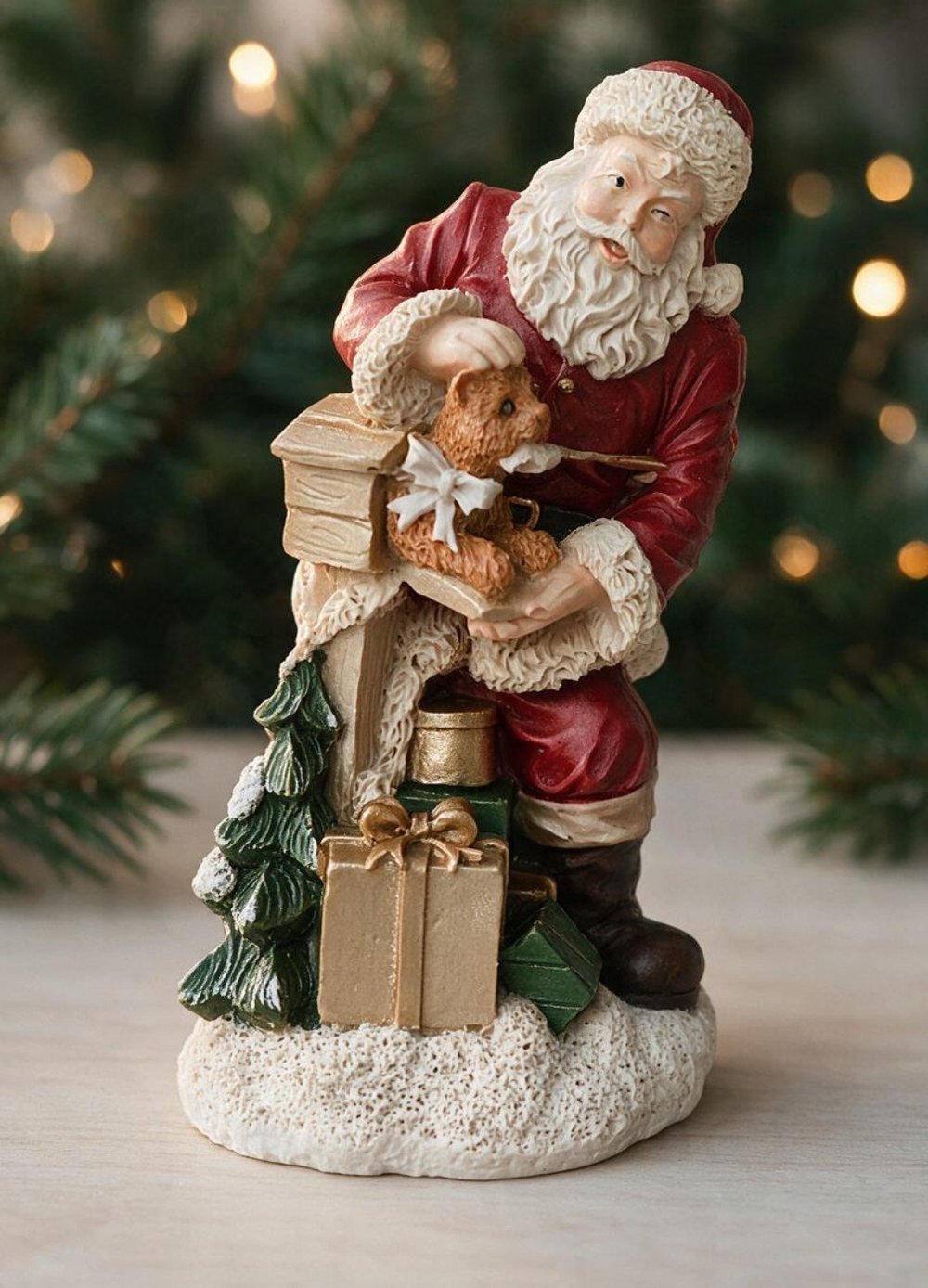 OB 2719 - Noel Baba Kedi Detaylı Biblo Heykel Ham Polyester Yılbaşı Obje (16 x 9 x 7 cm)