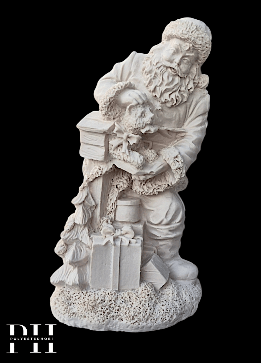 OB 2719 - Noel Baba Kedi Detaylı Biblo Heykel Ham Polyester Yılbaşı Obje (16 x 9 x 7 cm)