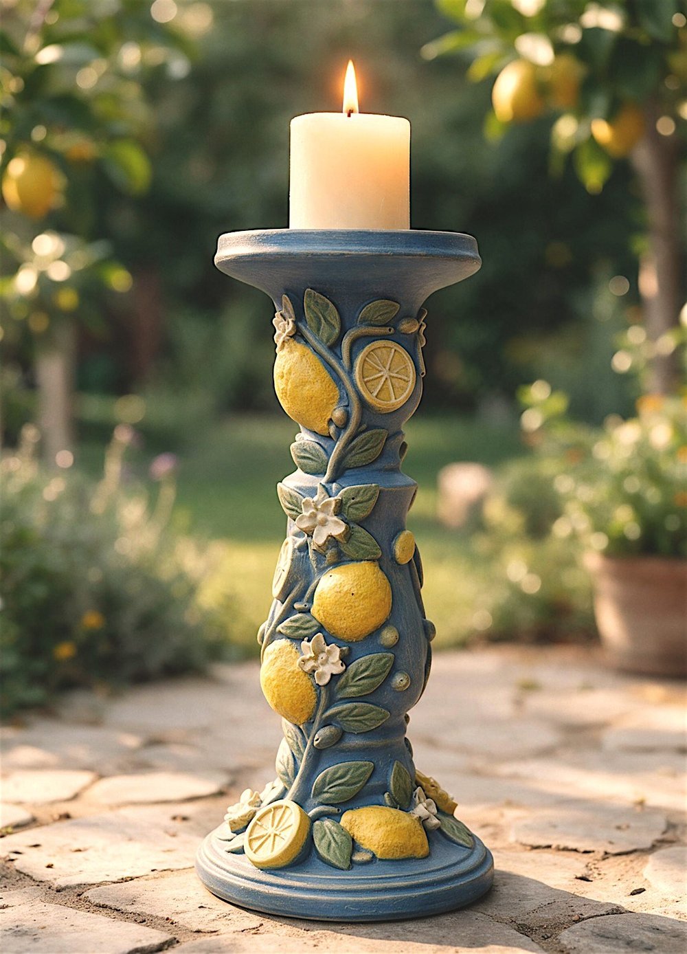 OB 2722 - Limon Detaylı Şamdan Ham Polyester Obje (34 x 16 cm)