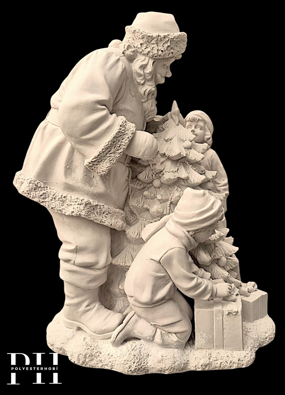 OB 2727 - Noel Baba Ve Çocuklar Biblo Heykel Ham Polyester Yılbaşı Obje