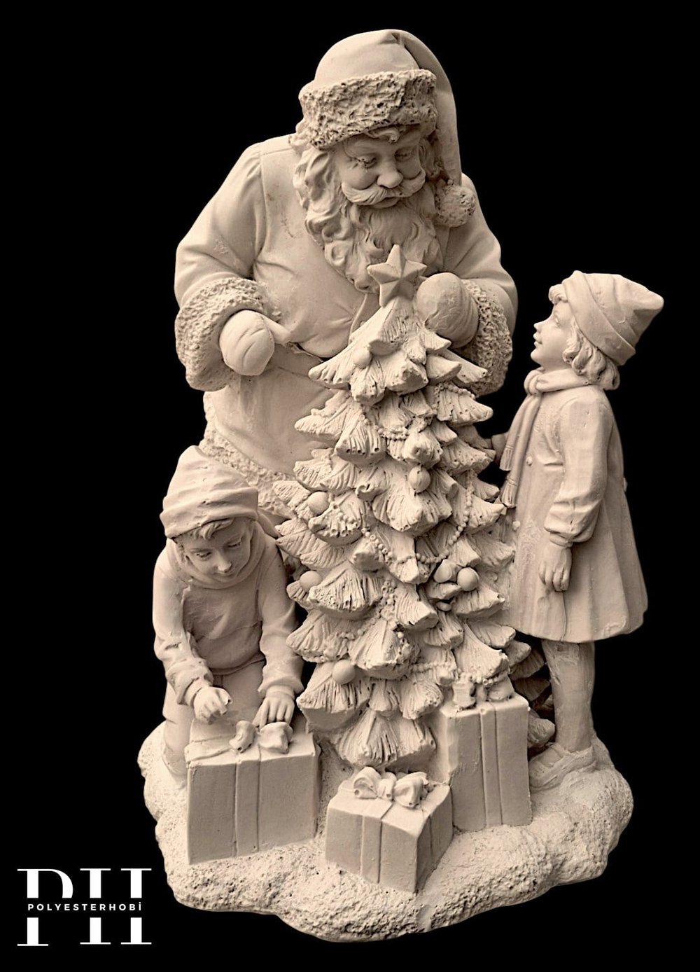 OB 2727 - Noel Baba Ve Çocuklar Biblo Heykel Ham Polyester Yılbaşı Obje