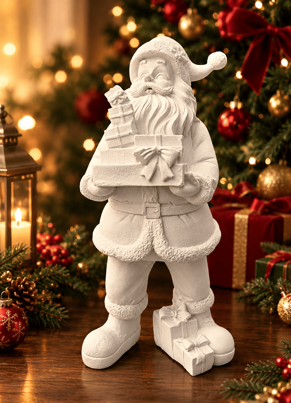 OB 2728 - Noel Baba Hediye Paketli Biblo Heykel Ham Polyester Yılbaşı Obje