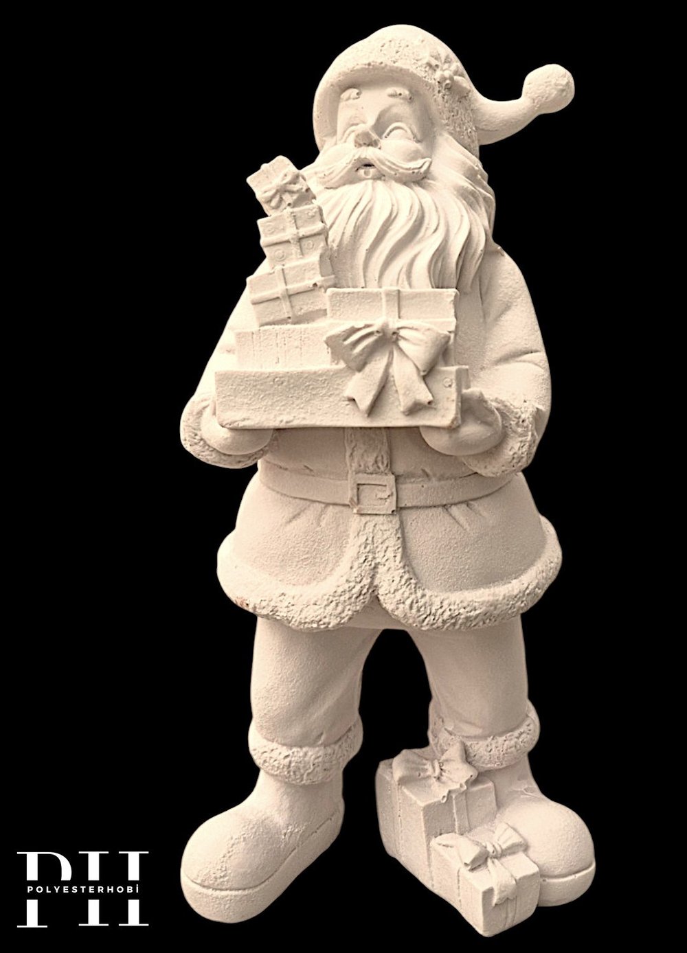 OB 2728 - Noel Baba Hediye Paketli Biblo Heykel Ham Polyester Yılbaşı Obje