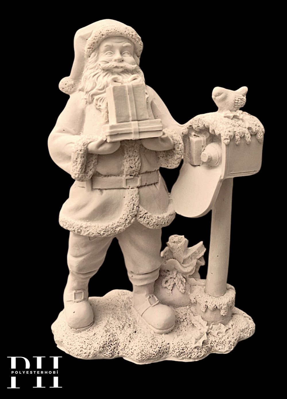 OB 2744 - Noel Baba Posta Kutulu Yılbaşı Biblo Heykel Ham Polyester Dekoratif Obje