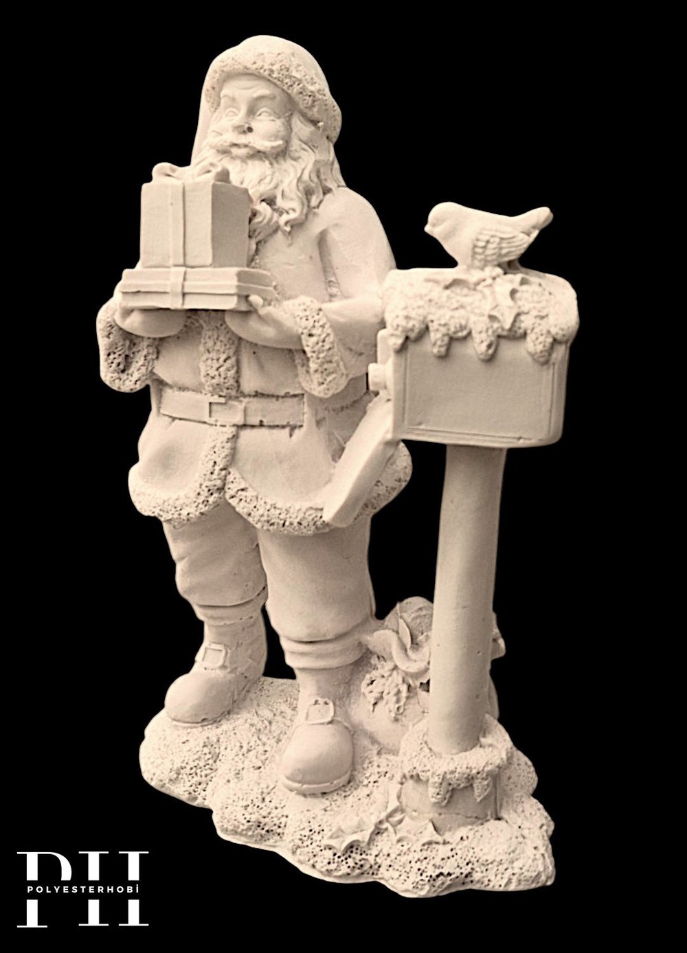 OB 2744 - Noel Baba Posta Kutulu Yılbaşı Biblo Heykel Ham Polyester Dekoratif Obje