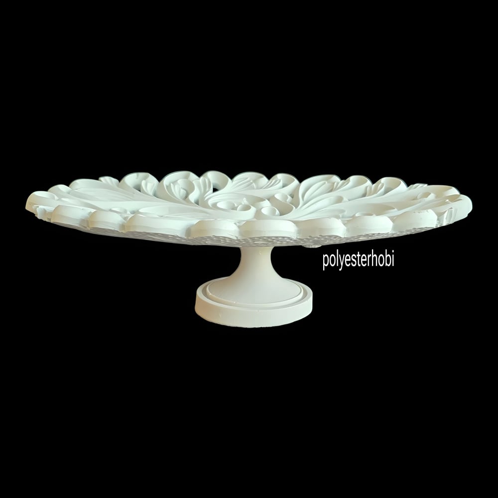 Te 136 - Oymalı Ayaklı Dantel Oval Sunumluk Ham Polyester Dekoratif Obje