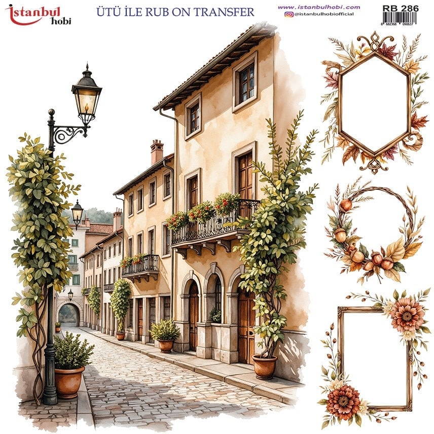Ütü İle Baskı Transfer Kumaş Ve Ahşap Rubon 30 x 30 cm İtalya Şehir Manzarası Desenli RB 286