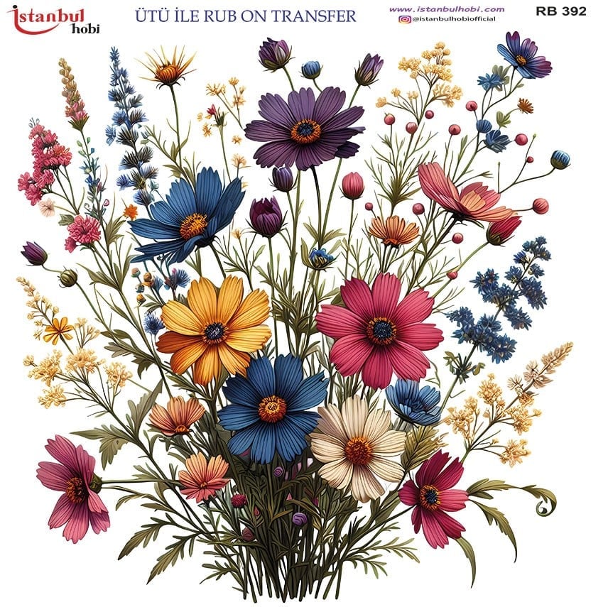 Ütü İle Baskı Transfer Kumaş Ve Ahşap Rubon 30 x 30 cm Çiçek Desenli RB 392