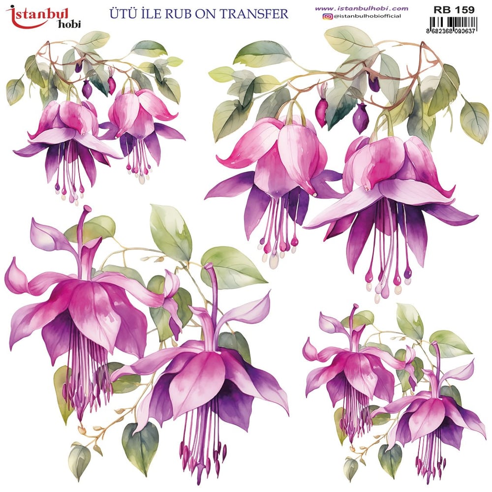 Ütü İle Baskı Transfer Kumaş Ve Ahşap Rubon 30 x 30 cm  Çiçek Temalı RB 159