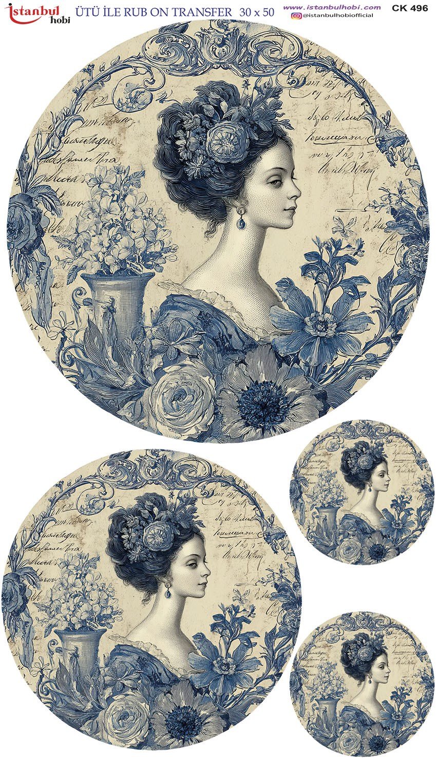 Ütü İle Baskı Transfer Kumaş Ve Ahşap Rubon 30 x 50 cm Vintage Kadınlar CK 496