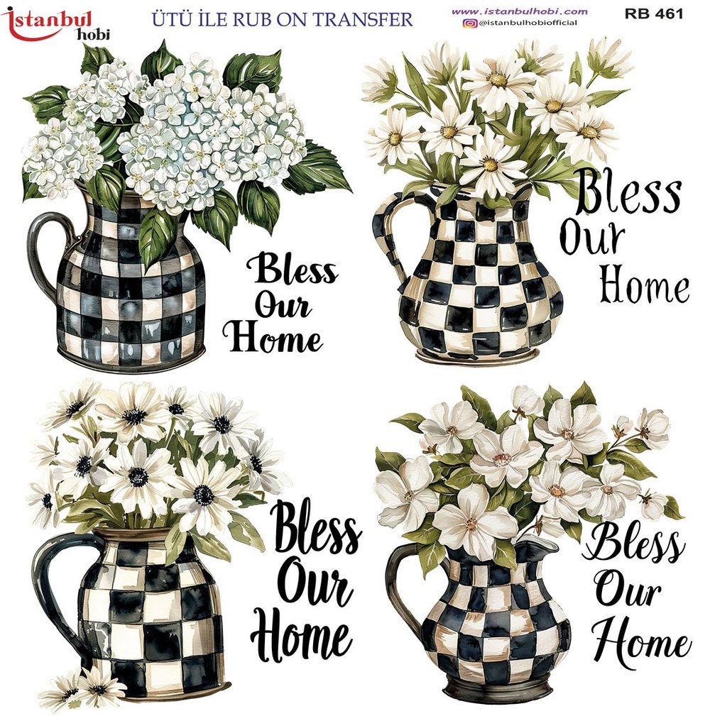 Ütü İle Baskı Transfer Kumaş Ve Ahşap Rubon 30 x 30 cm Siyah Beyaz Dama Detaylı RB 461