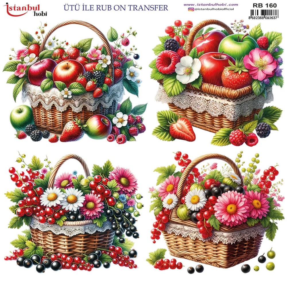 Ütü İle Baskı Transfer Kumaş Ve Ahşap Rubon 30 x 30 cm  Çiçek Meyve Temalı RB 160