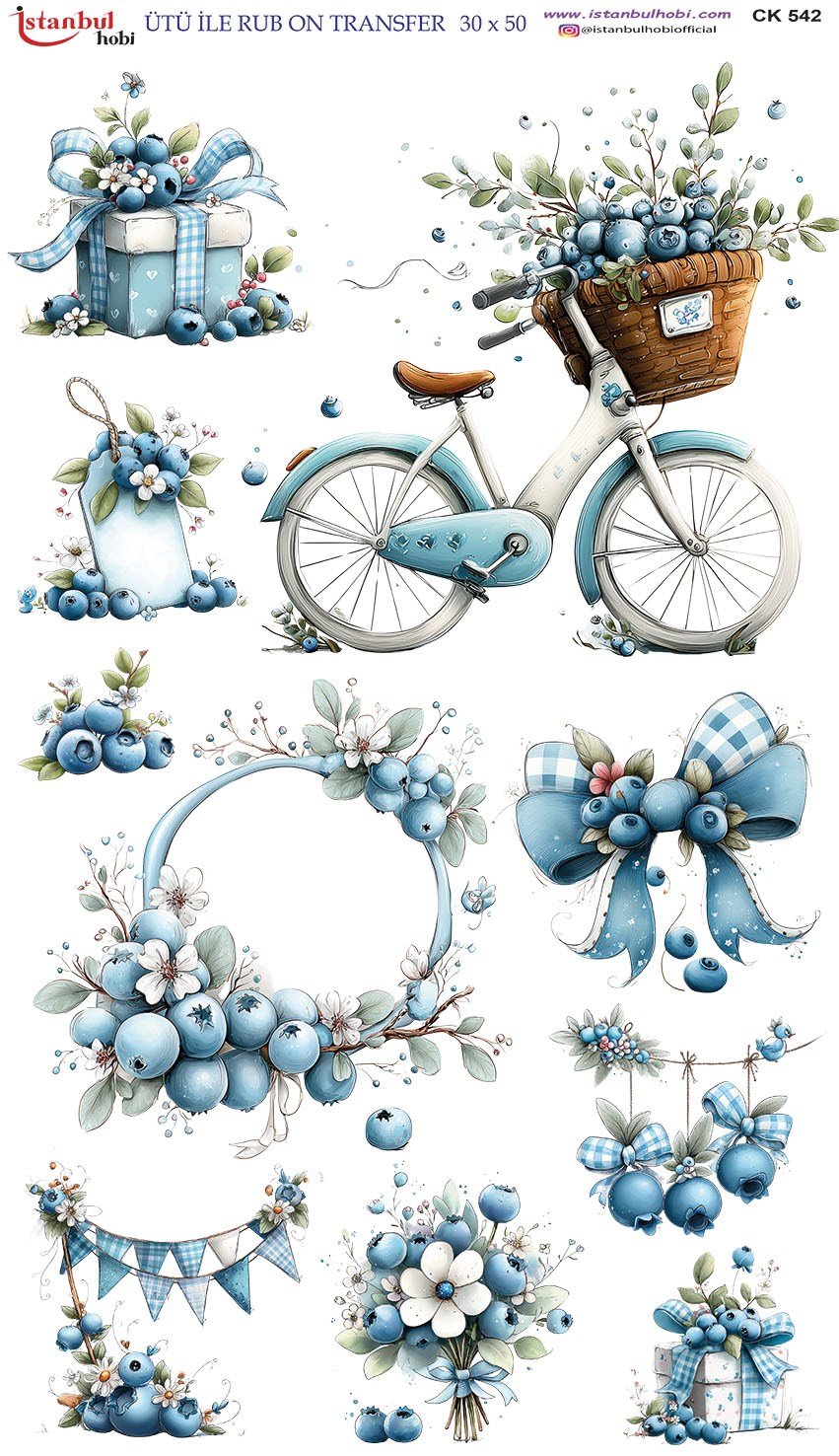 Ütü İle Baskı Transfer Kumaş Ve Ahşap Rubon 30 x 50 cm Bisiklet Ve Fiyonklar CK 542