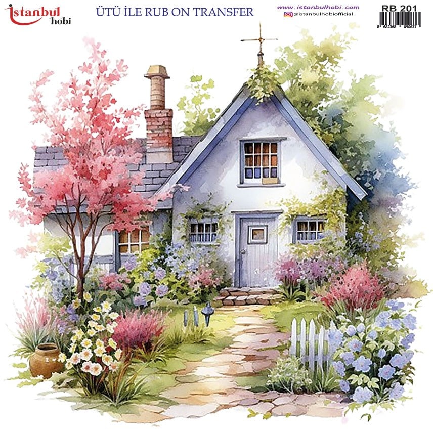 Ütü İle Baskı Transfer Kumaş Ve Ahşap Rubon 30 x 30 cm Çiftlik Evleri Desenli RB 201