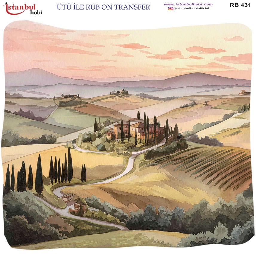 Ütü İle Baskı Transfer Kumaş Ve Ahşap Rubon 30 x 30 cm Toscana Manzarası RB 431