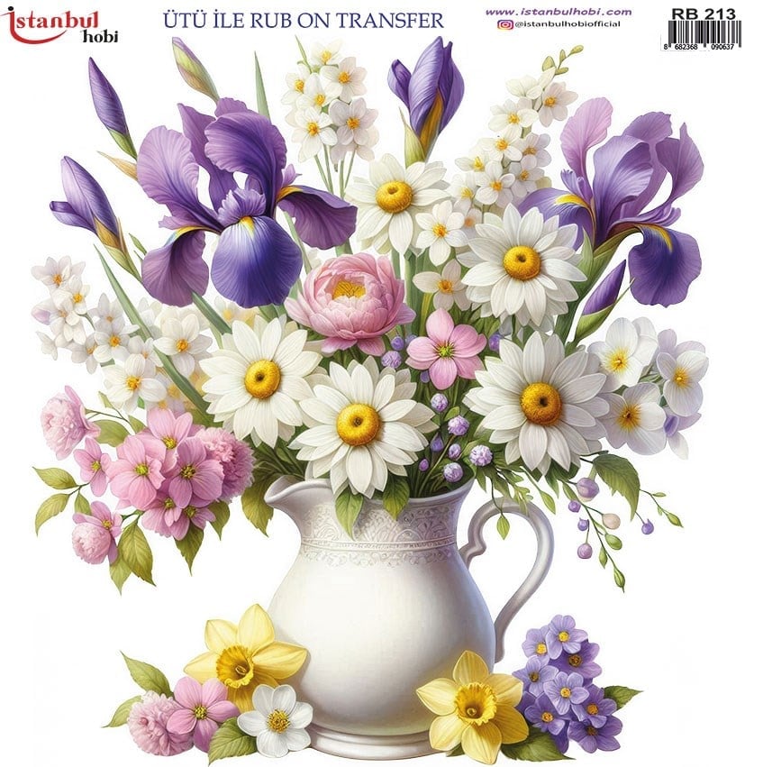 Ütü İle Baskı Transfer Kumaş Ve Ahşap Rubon 30 x 30 cm Çiçek Desenli RB 213