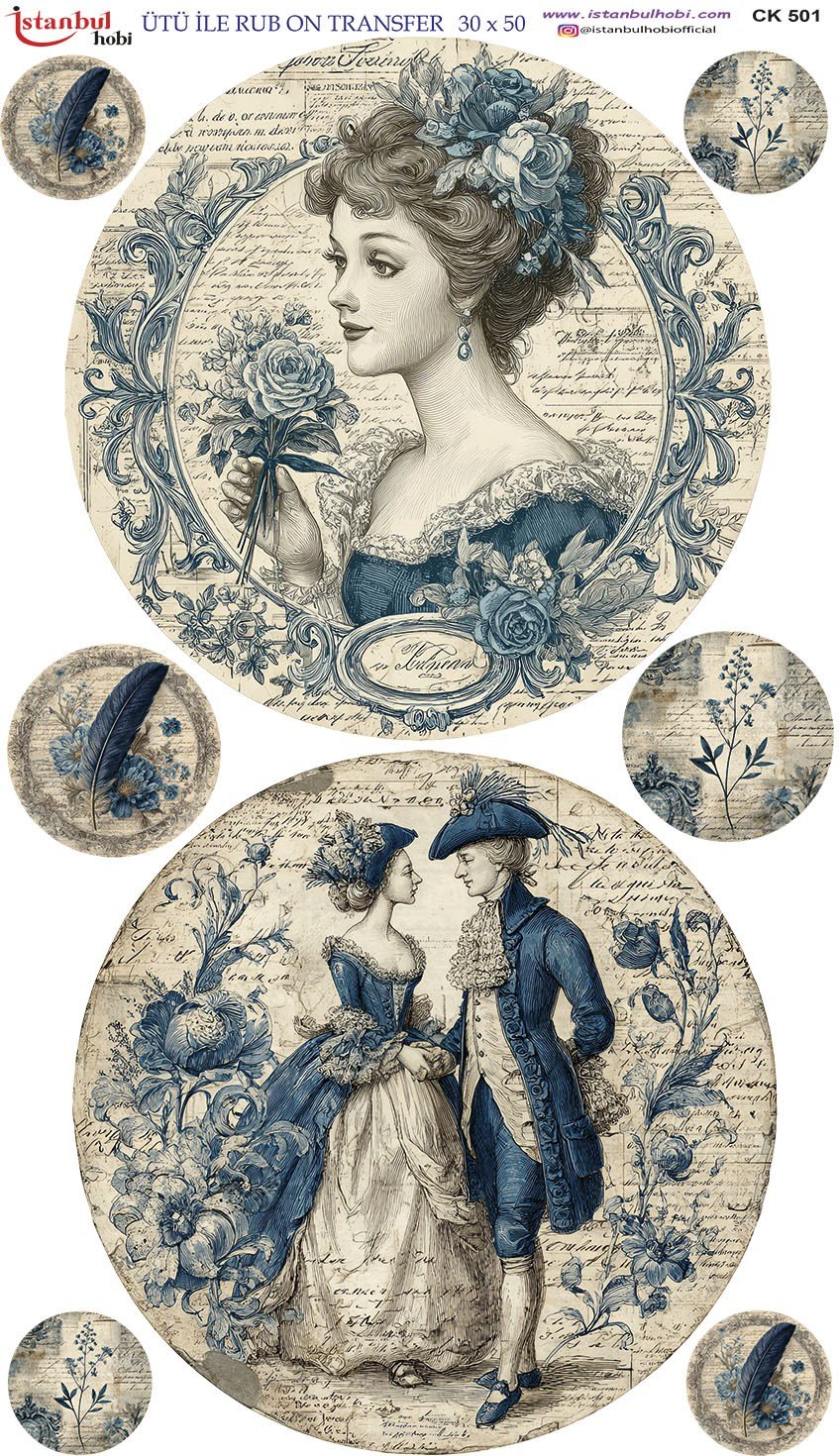 Ütü İle Baskı Transfer Kumaş Ve Ahşap Rubon 30 x 50 cm Vintage Kadınlar CK 501