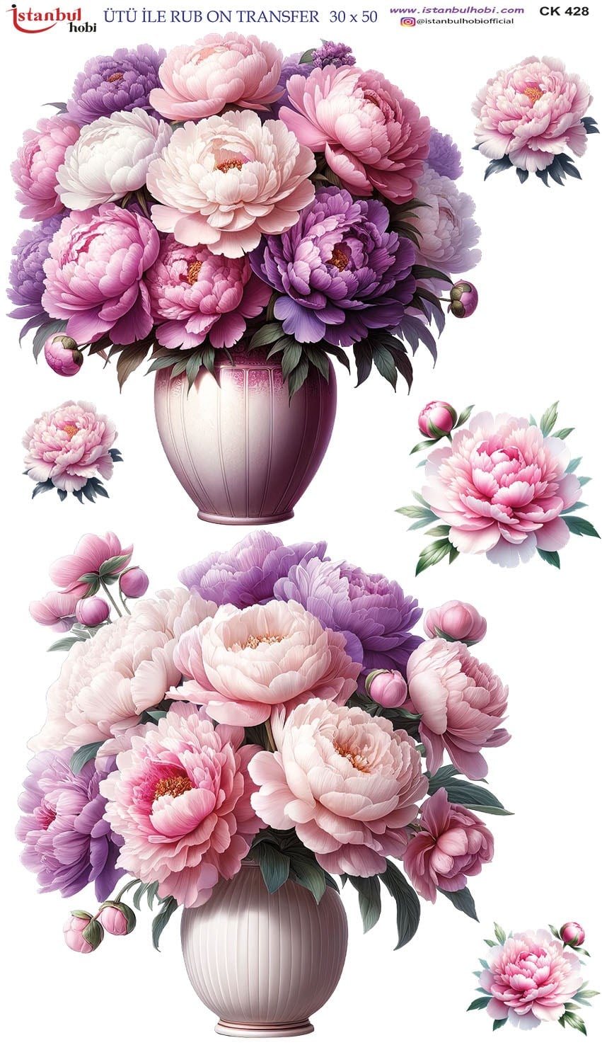 Ütü İle Baskı Transfer Kumaş Ve Ahşap Rubon 30 x 50 cm Çiçek CK 428