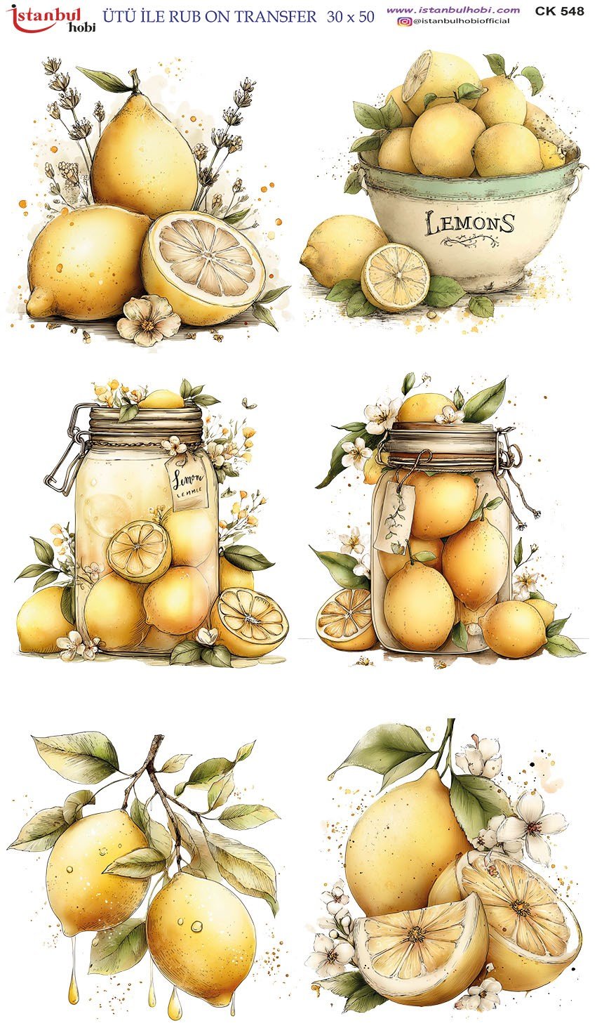 Ütü İle Baskı Transfer Kumaş Ve Ahşap Rubon 30 x 50 cm Limon CK 548