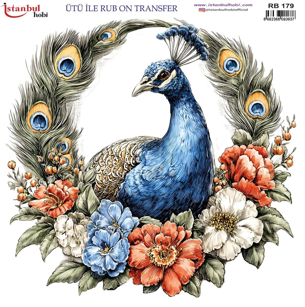 Ütü İle Baskı Transfer Kumaş Ve Ahşap Rubon 30 x 30 cm Tavuskuşu Desenli RB 179